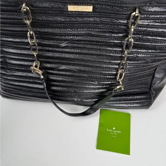 Kate Spade New York Black Textured Tote with Gold Chain - Picture 8 of 10